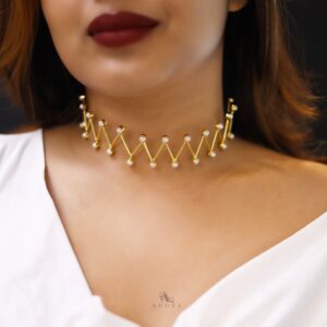 Golden Zig Zag Pearl Neck Cuff