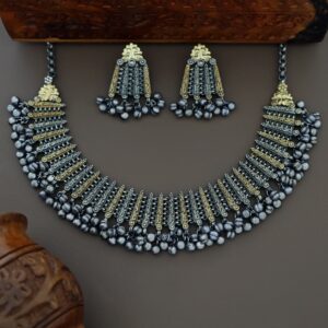 Faribha Dual Tone Ghungroo Neckpiece With Earring