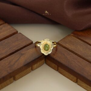 Lily Golden Flower Oval Glossy Ring