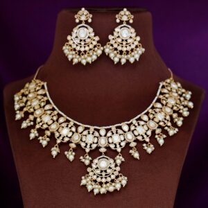 Premium Bhavanya Kundan Stone Pearl Neckpiece With Earring