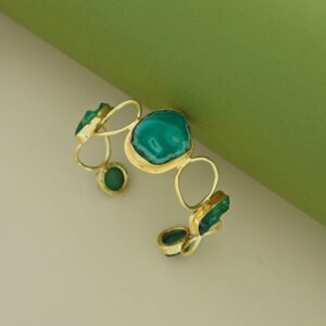 Golden Hammered Circle Agate + Dyed + Druzy Stone Bangle