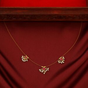 Vihara 3 Mini Circle Glossy Stone Pearl String Neckpiece