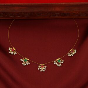 Vihara 5 Mini Glossy Stone Pearl String Neckpiece
