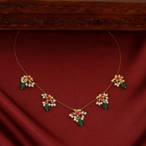 Vihara Mini Square Glossy Stone Pearl String Neckpiece