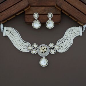 Hayathin Dual Tone Polki Kundan Choker With Earring