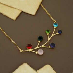 Sitara Golden Chainy Leaf Circle Glossy Neckpiece