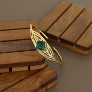 Golden Textured Diamond Glossy Stone Bangle