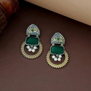 Xavia Dual Tone Pearl Rectangle Earring