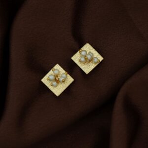 Lindy Golden Textured Square Pearl Stud