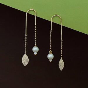 Danica Hanging Pearl Textured Leafy Earring