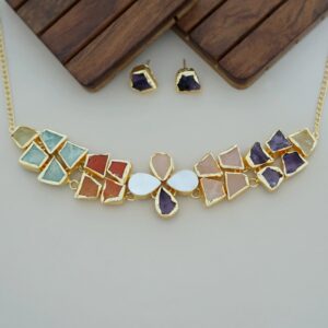 Adina 2 Layer Raw Stone + MOP Choker With Earring