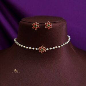 Yashvitha Flower Pearl Choker with Earring