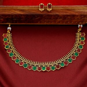 Haripriya Golden Ball Enamel Short Neckpiece With Stud