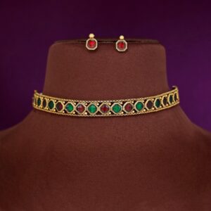 Malavika Golden Octagon Enamel Choker With Stud