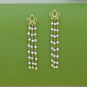 Jivika Lotus Tri Pearl Tassel Earring