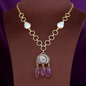 Nancy Golden Circle Baroque + Agate + Raw Stone Neckpiece