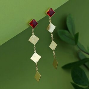 Oviya Golden Glossy Triple Diamond Hanging Earring