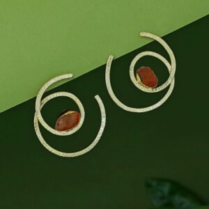 Nyra Golden Textured Spiral Raw Stone Earring