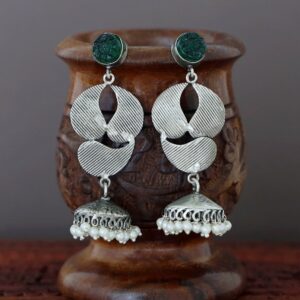 Carved Nizza Leafy Floral Design Jhumka ( Rust Finish )