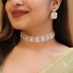 Nikita Premium Squares And Ovals Kundan Choker with Earring
