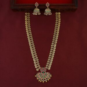 Premium Ikshitha Devi Kashi Jadau Kundan Beaded Long Haram With Earring