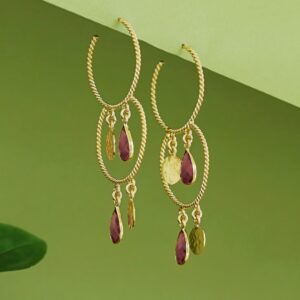 Elsa Golden Twisted Glossy Dual Hoop Earring