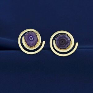 Agate Single Stone Spiral Golden Ring