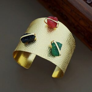 Golden Textured Tri Druzy Stone Hand Cuff