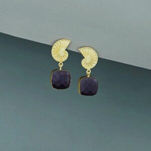 Tanaya Golden Shell Glossy Stone Earring