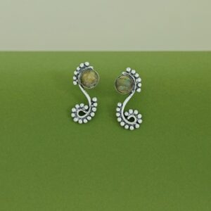Janan Silver Ball Circle Natural Stone Earring