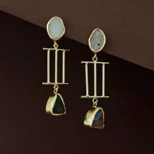 Golden Tri Stick Dual Raw Stone Earring