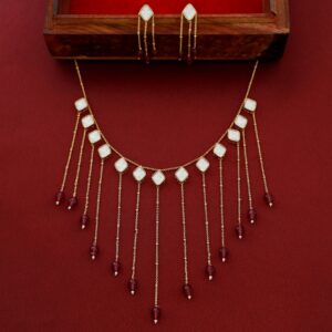 Micah Kundan Hanging Chain Beaded Neckpiece With Earring