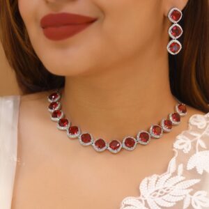 Parineeti Silver Glossy AD Neckpiece With Earring