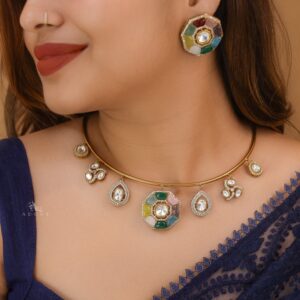 Azari Polki Kundan Neck Cuff With Stud