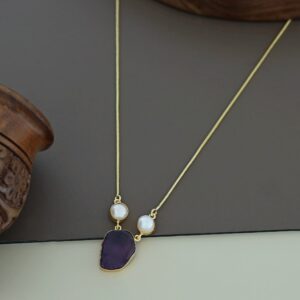 Fresh Water Pearl With Raw Stone Neckpiece