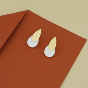 Gazala Textured Golden Drop MOP Earring