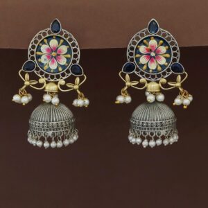 Kanakpriya Hand Painted Tri Glossy Pearl Jhumka