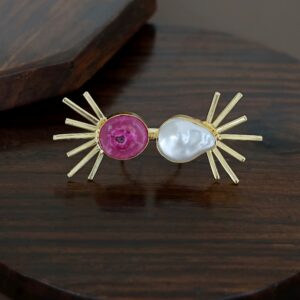 Chidiya Semi Sun Agate + Baroque Ring