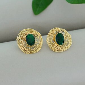 Golden Wired Oval Glossy Stone Earring