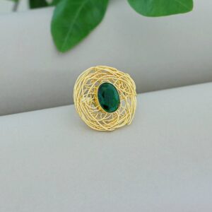 Golden Wired Glossy Stone Ring