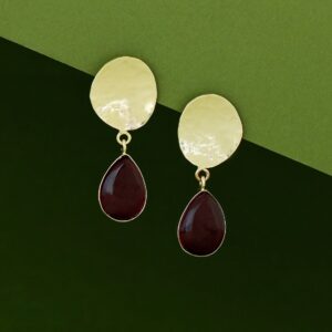 Rosie Golden Hammered Glossy Stone Drop Earring