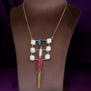 Golden Real Baroque + Dyed + Raw Stone Long Neckpiece