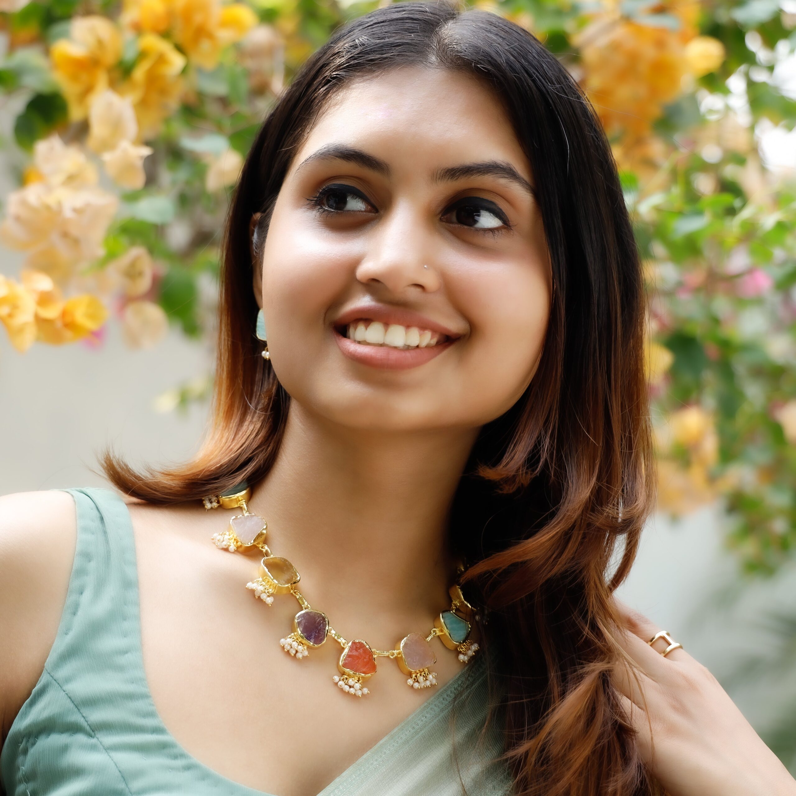 Alessandria Raw Stone Pearl Short Neckpiece With Earring - Image 22