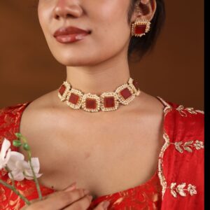 Full Pearl Square Choker With Earring