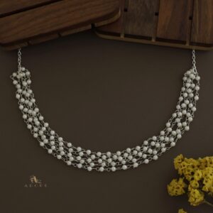 Silver Carly Pearl 5 Layer Neckpiece