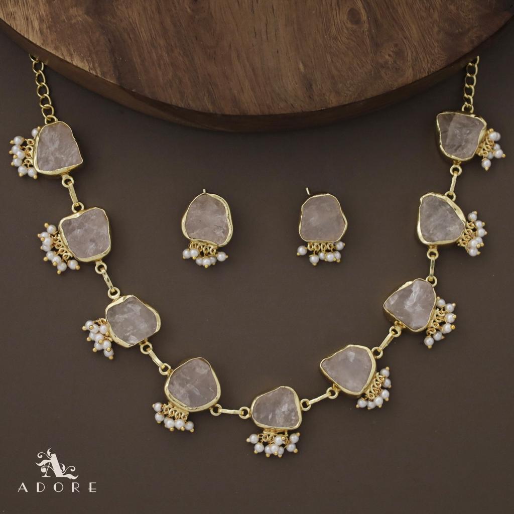 Alessandria Raw Stone Pearl Short Neckpiece With Earring - Image 11