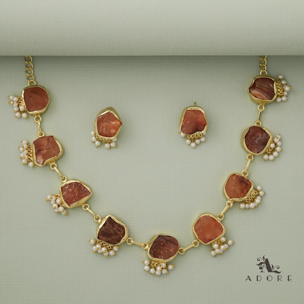 Alessandria Raw Stone Pearl Short Neckpiece With Earring - Image 8