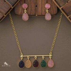 Mizhil 5 Carved Stone Neckpiece With Earring