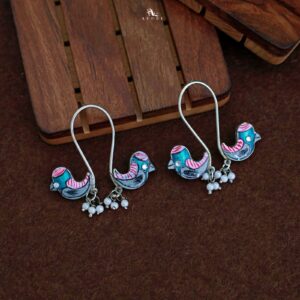 Antique Curvy Meenakari Bonsy Bird Earring