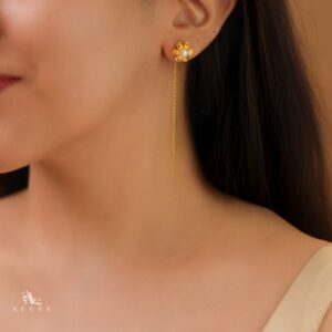 Golden Flower Pearl Needle And Thread Earring